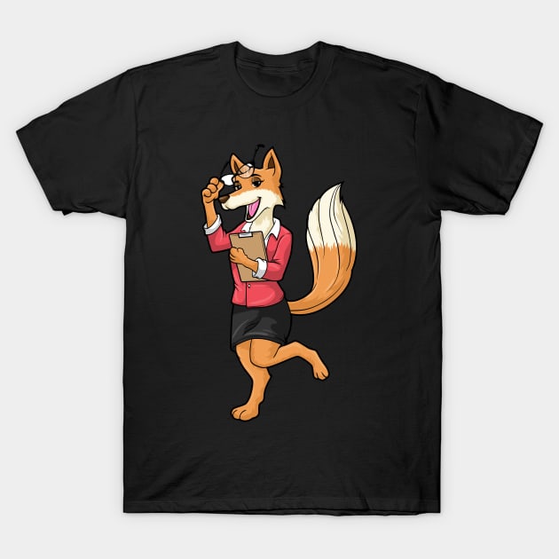 Beautiful fox as a secretary with glasses & notebook T-Shirt by Markus Schnabel